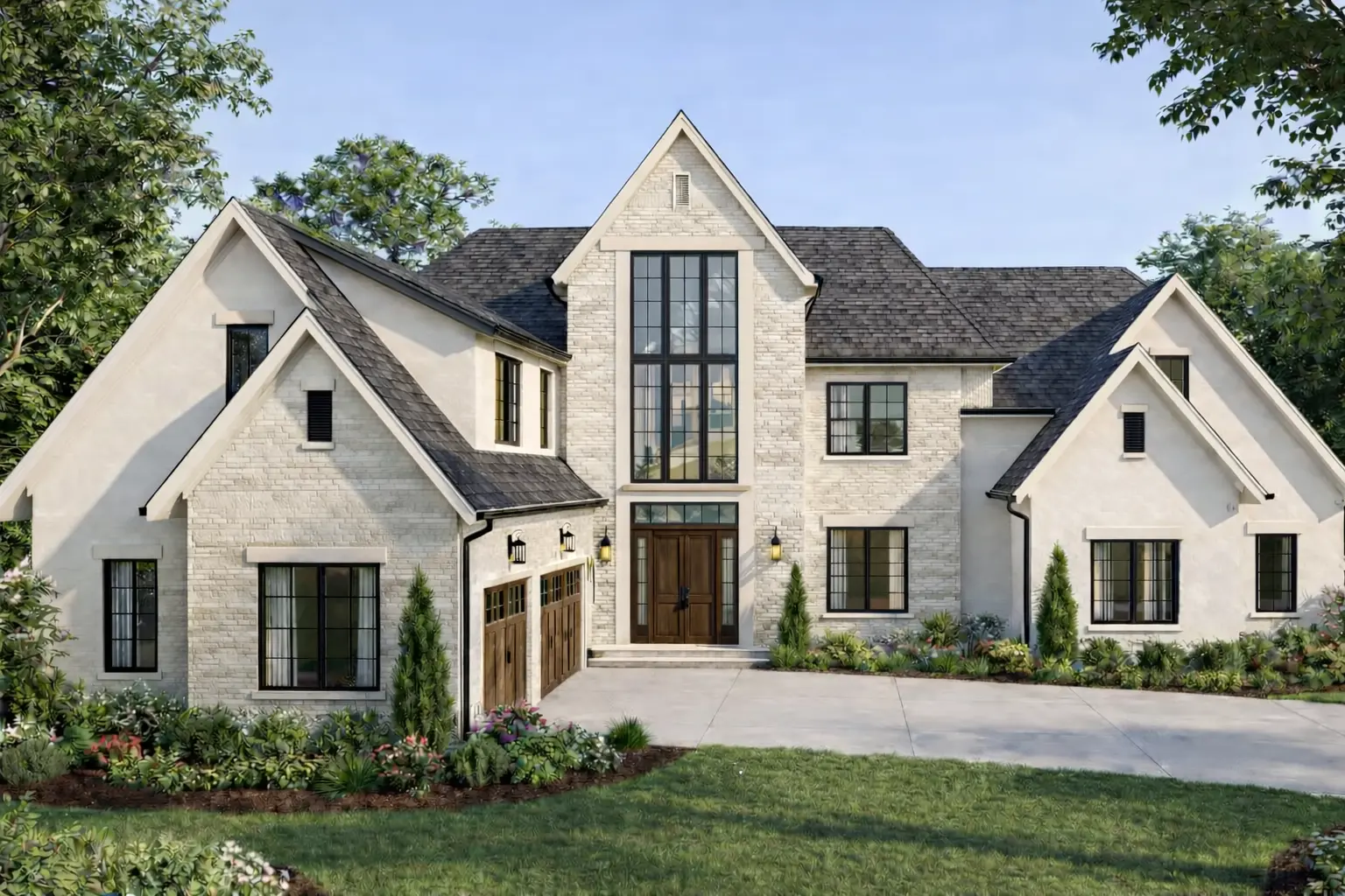 Cream Stone with Light Stucco